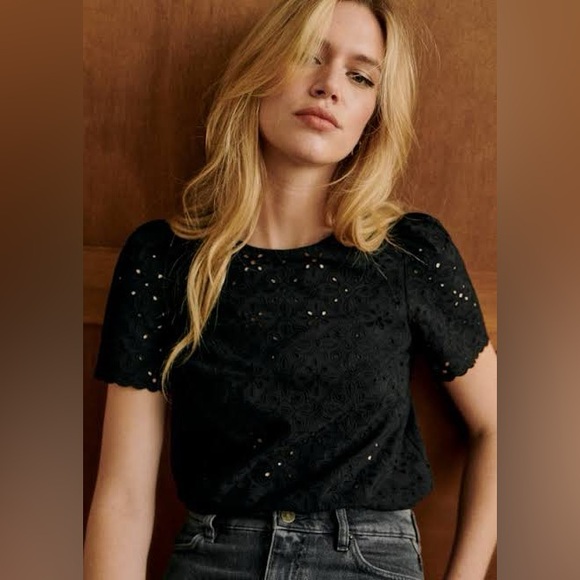 Sezane Annabelle Black Eyelet Blouse - Size 46/XL - Picture 2 of 9